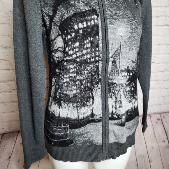 Christopher & Banks City at Night Zip Front Gray Cardigan Size M - Picture 3 of 9